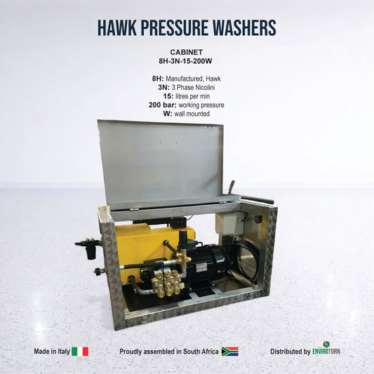 Hawk 3 Phase Electric Pressure Washer - Wall Mount Cabinet